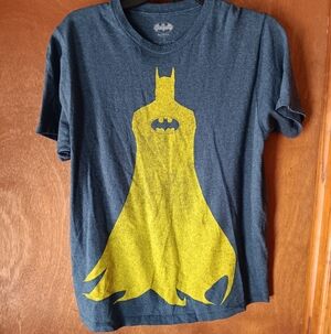 Batman Mens Tee in Navy Blue with Yellow Cape Graphic